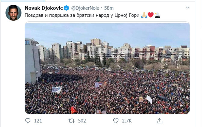 Новак Джокович поддержал протесты в Черногории